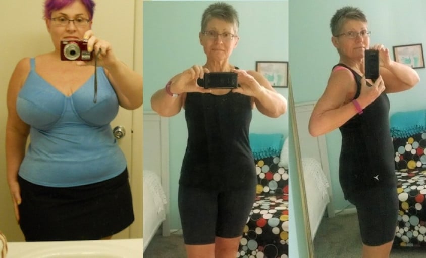 A picture of a 5'2" female showing a weight loss from 210 pounds to 126 pounds. A respectable loss of 84 pounds.