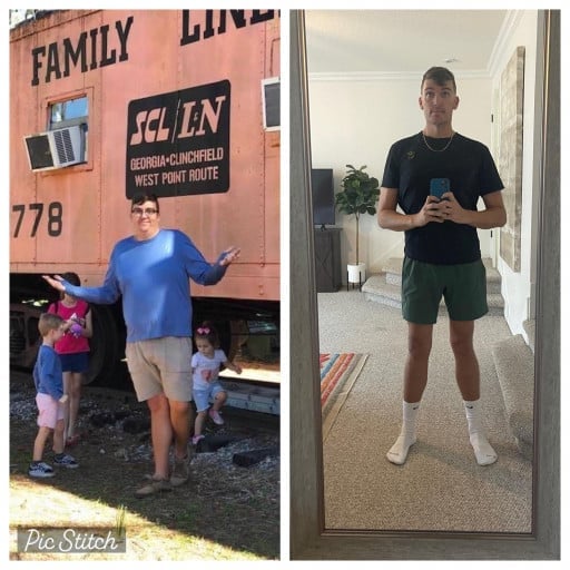 Before and After 102 lbs Weight Loss 6 foot 7 Male 317 lbs to 215 lbs