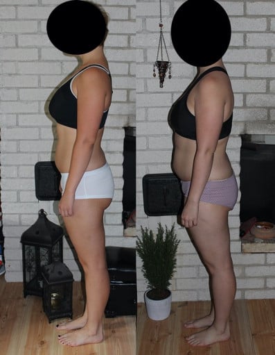 A progress pic of a 5'3" woman showing a snapshot of 140 pounds at a height of 5'3