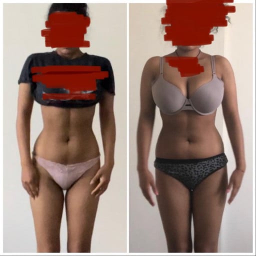 5 foot Female Before and After 12 lbs Fat Loss 115 lbs to 103 lbs