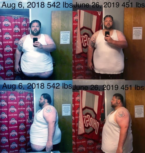 6 foot 1 Male Before and After 91 lbs Fat Loss 542 lbs to 451 lbs