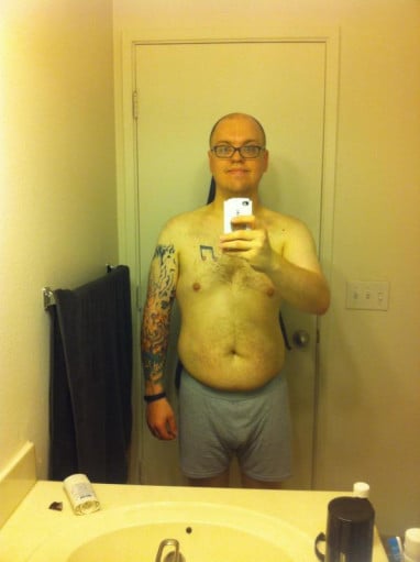 A progress pic of a 5'9" man showing a weight reduction from 251 pounds to 198 pounds. A net loss of 53 pounds.