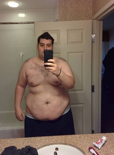 A progress pic of a 6'0" man showing a weight loss from 440 pounds to 280 pounds. A respectable loss of 160 pounds.
