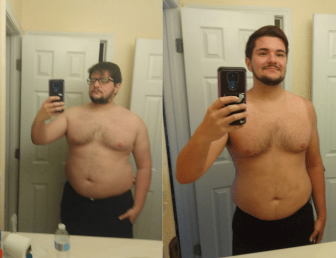 A photo of a 6'0" man showing a weight cut from 286 pounds to 212 pounds. A respectable loss of 74 pounds.
