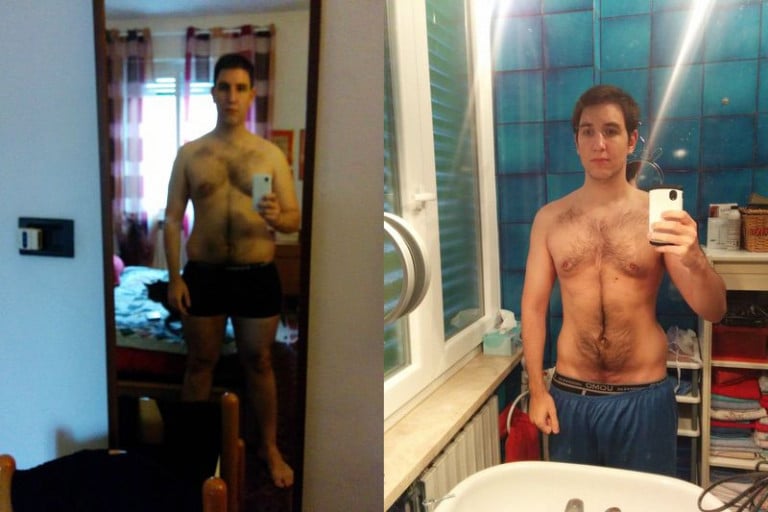 A picture of a 6'1" male showing a fat loss from 220 pounds to 185 pounds. A respectable loss of 35 pounds.