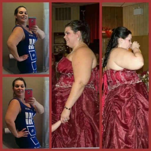 Progress Pics of 85 lbs Weight Loss 5 feet 8 Female 287 lbs to 202 lbs