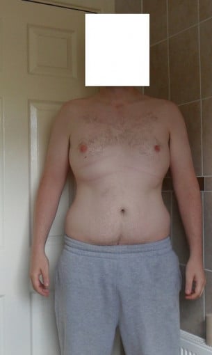 A before and after photo of a 6'1" male showing a snapshot of 214 pounds at a height of 6'1