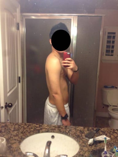A before and after photo of a 5'10" male showing a snapshot of 163 pounds at a height of 5'10