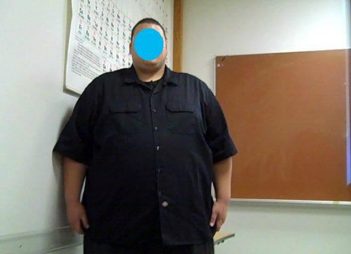 A photo of a 6'0" man showing a weight cut from 427 pounds to 267 pounds. A total loss of 160 pounds.