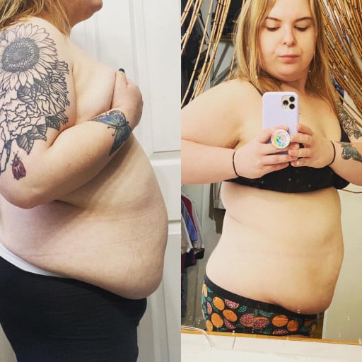 34 lbs Fat Loss Before and After 5 foot 3 Female 220 lbs to 186 lbs