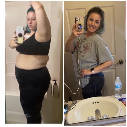 5 foot 3 Female 56 lbs Weight Loss Before and After 240 lbs to 184 lbs