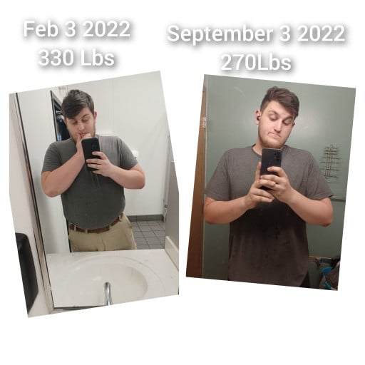 Before and After 65 lbs Weight Loss 6'2 Male 330 lbs to 265 lbs