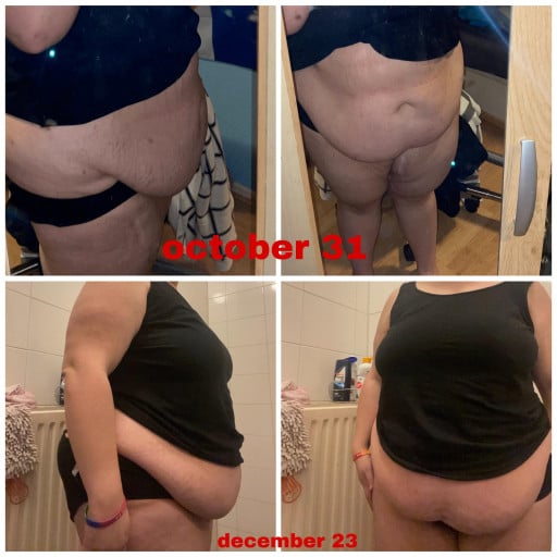 5 foot 3 Female 22 lbs Fat Loss Before and After 264 lbs to 242 lbs