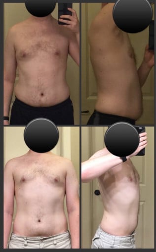 A progress pic of a 6'0" man showing a fat loss from 189 pounds to 175 pounds. A total loss of 14 pounds.