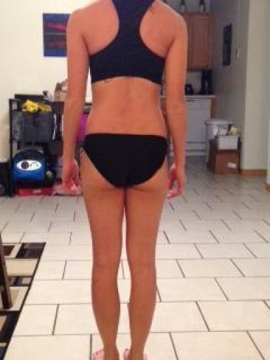 A before and after photo of a 5'3" female showing a snapshot of 106 pounds at a height of 5'3