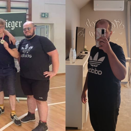 Before and After 60 lbs Fat Loss 5'9 Male 300 lbs to 240 lbs