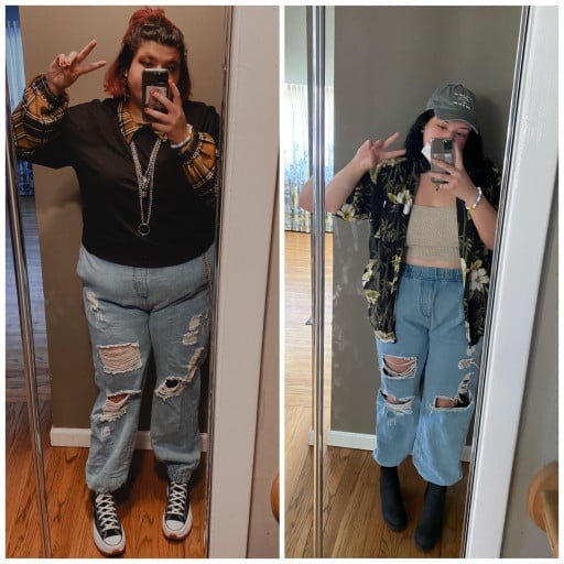 Before and After 25 lbs Fat Loss 5 foot 5 Female 275 lbs to 250 lbs