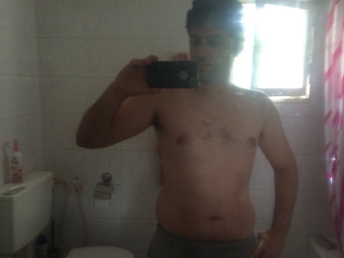 A progress pic of a 5'11" man showing a weight loss from 217 pounds to 171 pounds. A net loss of 46 pounds.