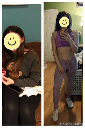 Before and After 29 lbs Weight Loss 5'3 Female 155 lbs to 126 lbs