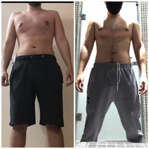 A picture of a 5'5" male showing a weight loss from 150 pounds to 147 pounds. A net loss of 3 pounds.