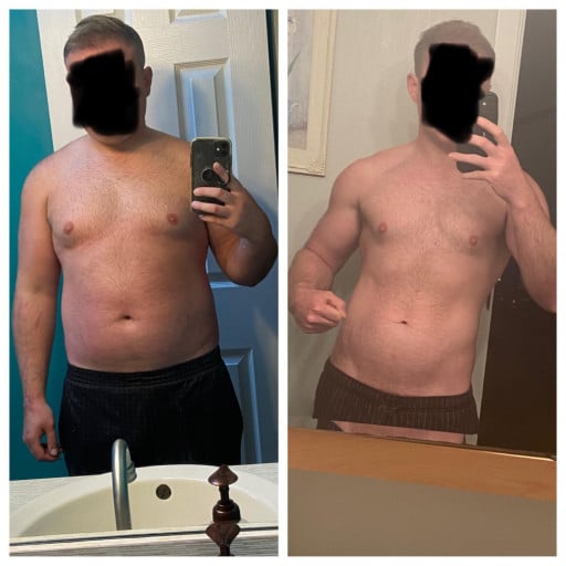 5 feet 8 Male 53 lbs Fat Loss Before and After 215 lbs to 162 lbs