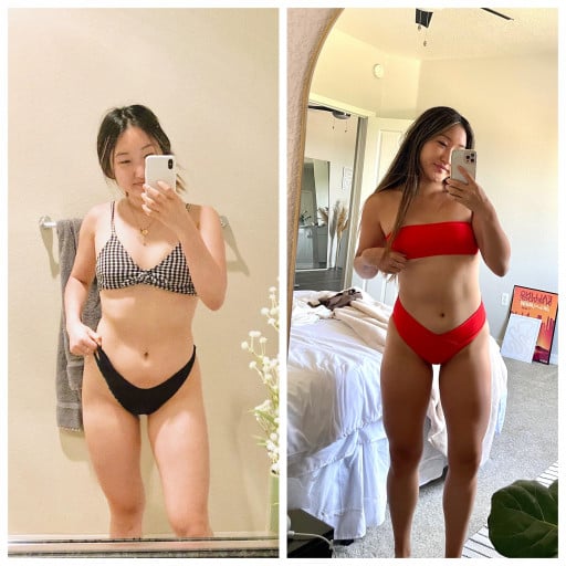 5 feet 4 Female 10 lbs Muscle Gain Before and After 115 lbs to 125 lbs