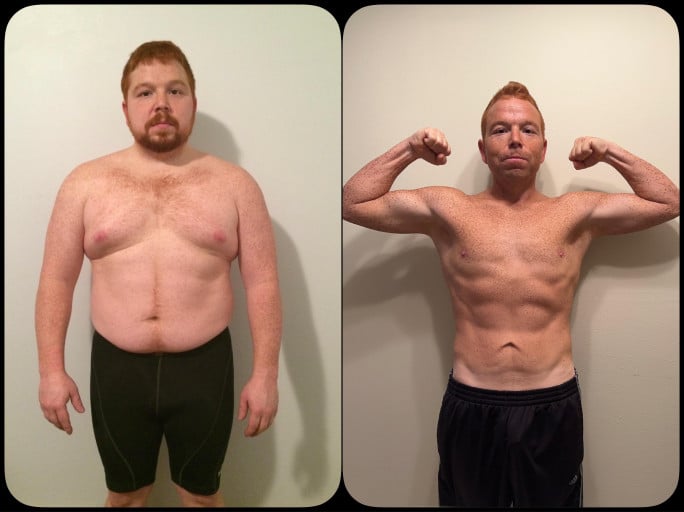 A picture of a 5'4" male showing a weight loss from 228 pounds to 142 pounds. A respectable loss of 86 pounds.