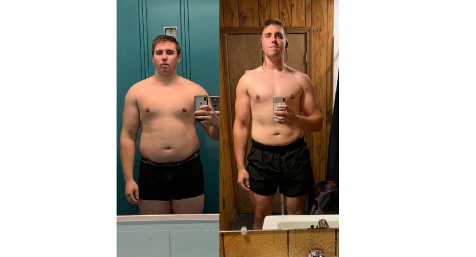 M/25/5’11”/ [250lbs-200lbs = 50 lbs] (~6 months) Never consistently hit the gym before starting this so I was able to build muscle and increase my lifts over the same 6 months I lost the weight. Over the last 8 months I bulked ~15 lbs (see comments for recent pics) but now starting a cut to 190