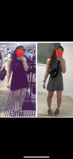Before and After 25 lbs Fat Loss 5 feet 7 Female 175 lbs to 150 lbs