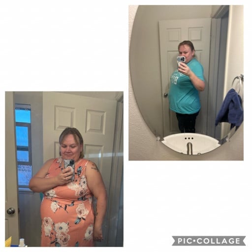 Before and After 44 lbs Fat Loss 5 feet 7 Female 290 lbs to 246 lbs