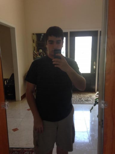 A progress pic of a 5'8" man showing a weight loss from 205 pounds to 170 pounds. A net loss of 35 pounds.