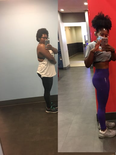 A before and after photo of a 5'4" female showing a weight reduction from 200 pounds to 140 pounds. A total loss of 60 pounds.
