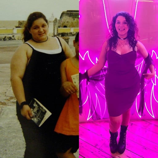 5'4 Female Before and After 80 lbs Fat Loss 265 lbs to 185 lbs