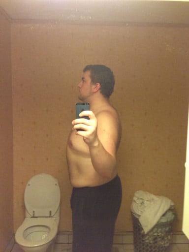 A picture of a 6'1" male showing a weight loss from 308 pounds to 224 pounds. A respectable loss of 84 pounds.