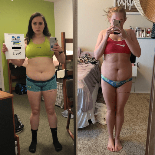 Before and After 35 lbs Fat Loss 5'5 Female 190 lbs to 155 lbs