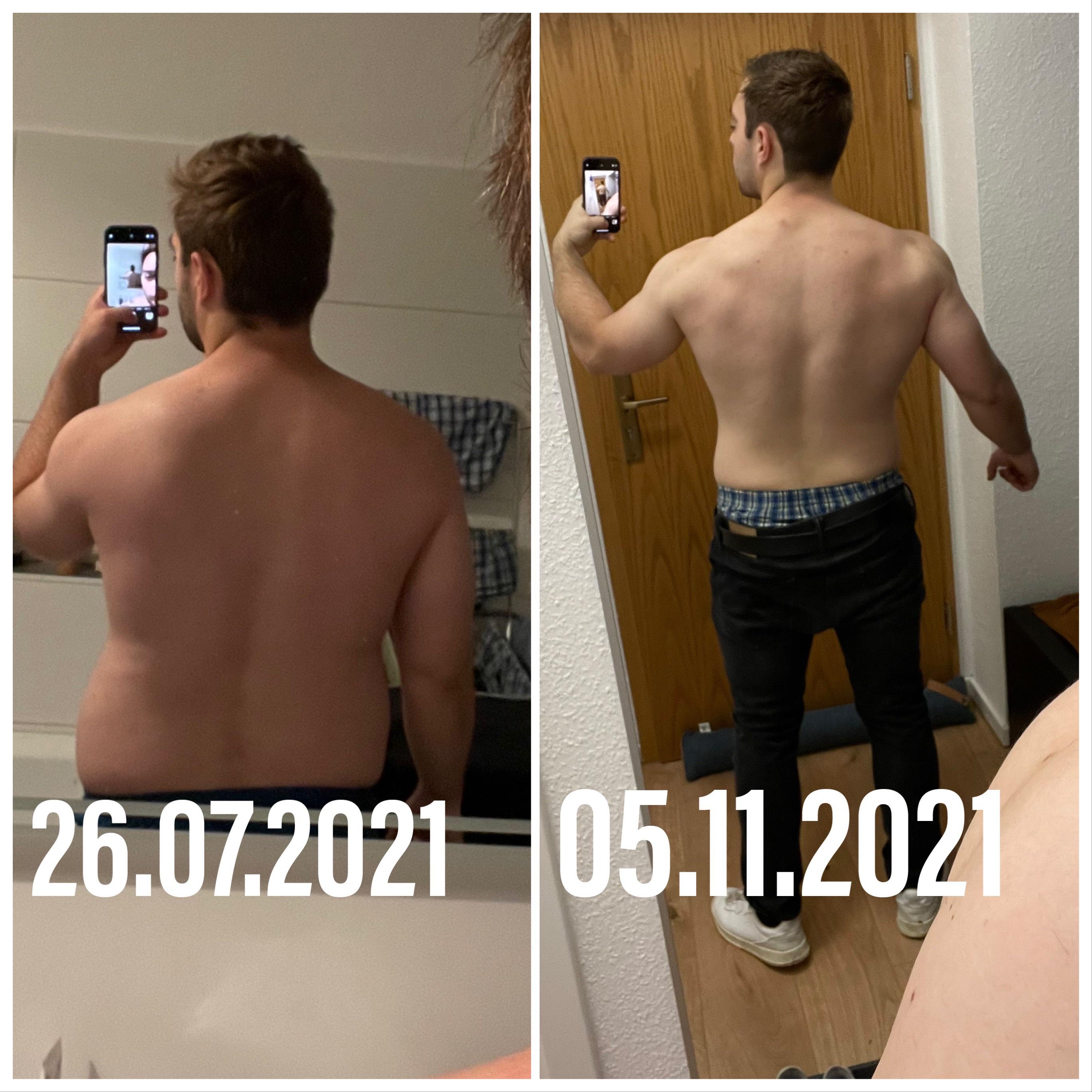 Before and After 33 lbs Fat Loss 5 foot 8 Male 220 lbs to 187 lbs