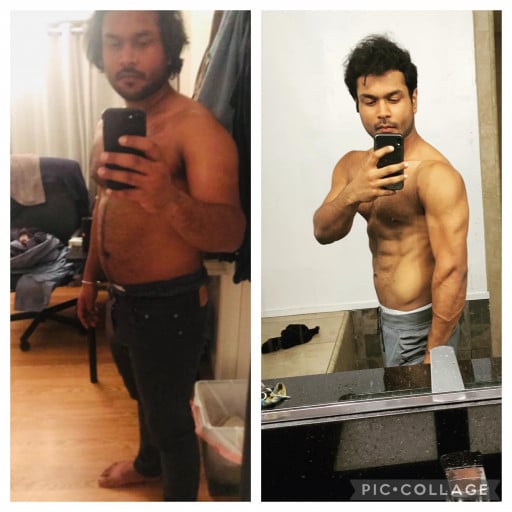 Before and After 37 lbs Fat Loss 5 feet 9 Male 207 lbs to 170 lbs