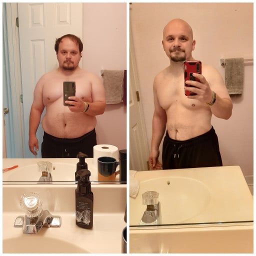 A photo of a 5'2" man showing a weight cut from 229 pounds to 169 pounds. A respectable loss of 60 pounds.