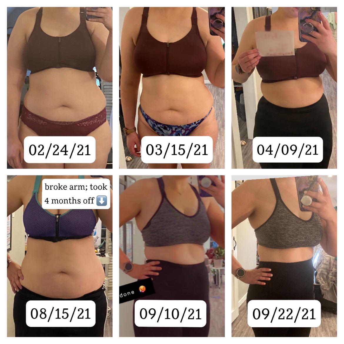 Before and After 30 lbs Weight Loss 5 feet 9 Female 225 lbs to 195 lbs