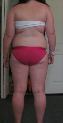A photo of a 5'8" woman showing a snapshot of 198 pounds at a height of 5'8