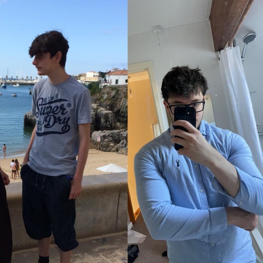5'9 Male Before and After 42 lbs Muscle Gain 121 lbs to 163 lbs