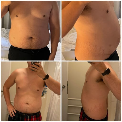 A progress pic of a 6'1" man showing a fat loss from 268 pounds to 235 pounds. A total loss of 33 pounds.
