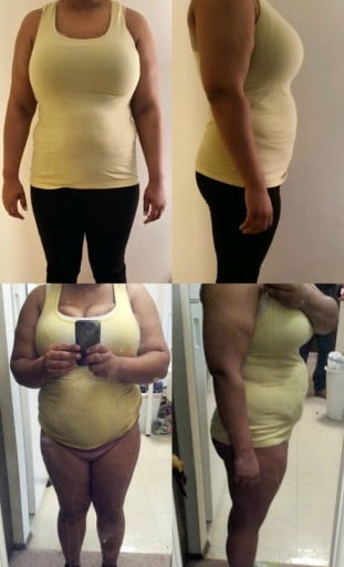 A picture of a 5'5" female showing a weight loss from 229 pounds to 189 pounds. A respectable loss of 40 pounds.