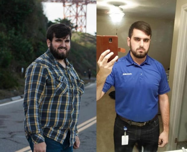 A before and after photo of a 6'0" male showing a weight reduction from 247 pounds to 212 pounds. A respectable loss of 35 pounds.