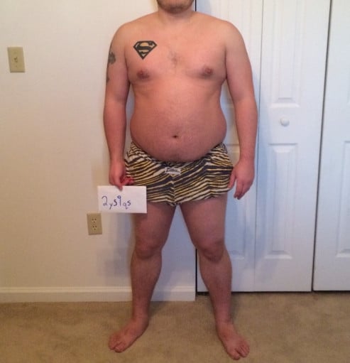A picture of a 5'8" male showing a snapshot of 228 pounds at a height of 5'8