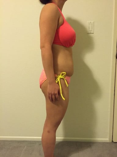 A progress pic of a 5'0" woman showing a snapshot of 109 pounds at a height of 5'0