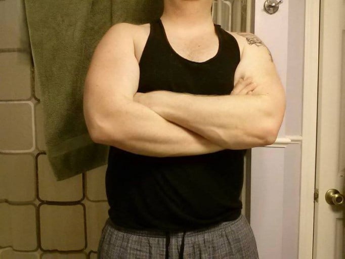 A progress pic of a 6'1" man showing a weight cut from 330 pounds to 215 pounds. A respectable loss of 115 pounds.