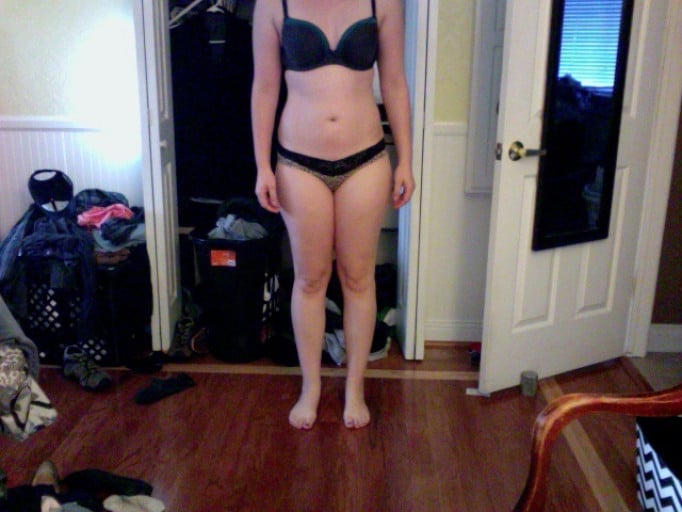 A picture of a 5'10" female showing a weight cut from 200 pounds to 172 pounds. A respectable loss of 28 pounds.