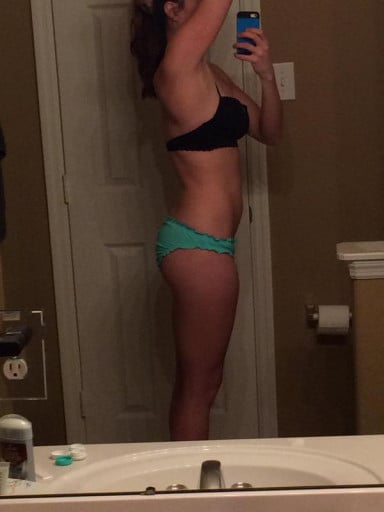 A progress pic of a 5'8" woman showing a snapshot of 137 pounds at a height of 5'8