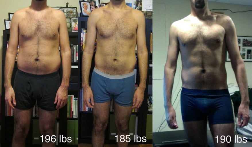A picture of a 6'4" male showing a weight loss from 196 pounds to 185 pounds. A respectable loss of 11 pounds.